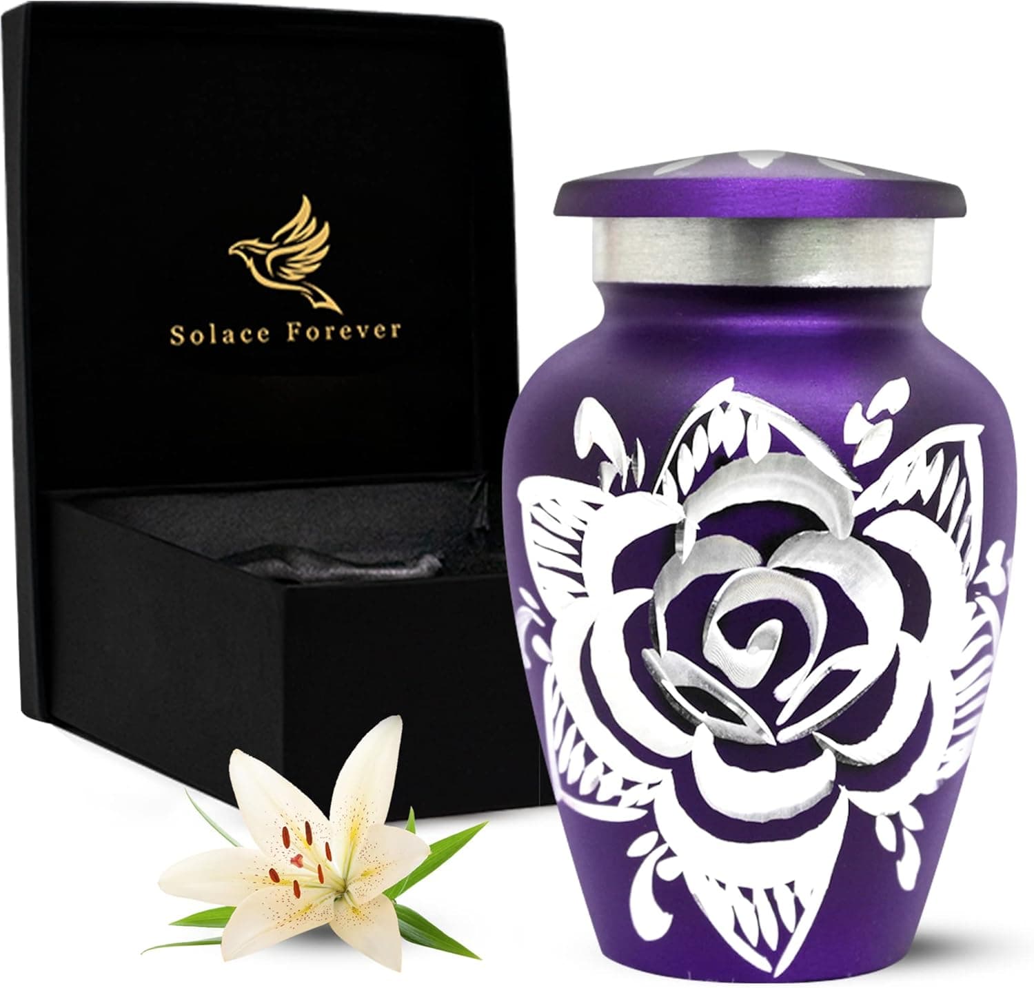 Purple Rose Keepsake Urn - Small Urn for Human Ashes with Premium Box & Bag - Rose Urn for Ashes - Honor Your Loved One with Mini Cremation Urn - Funeral Purple Urn for Adults and Infants