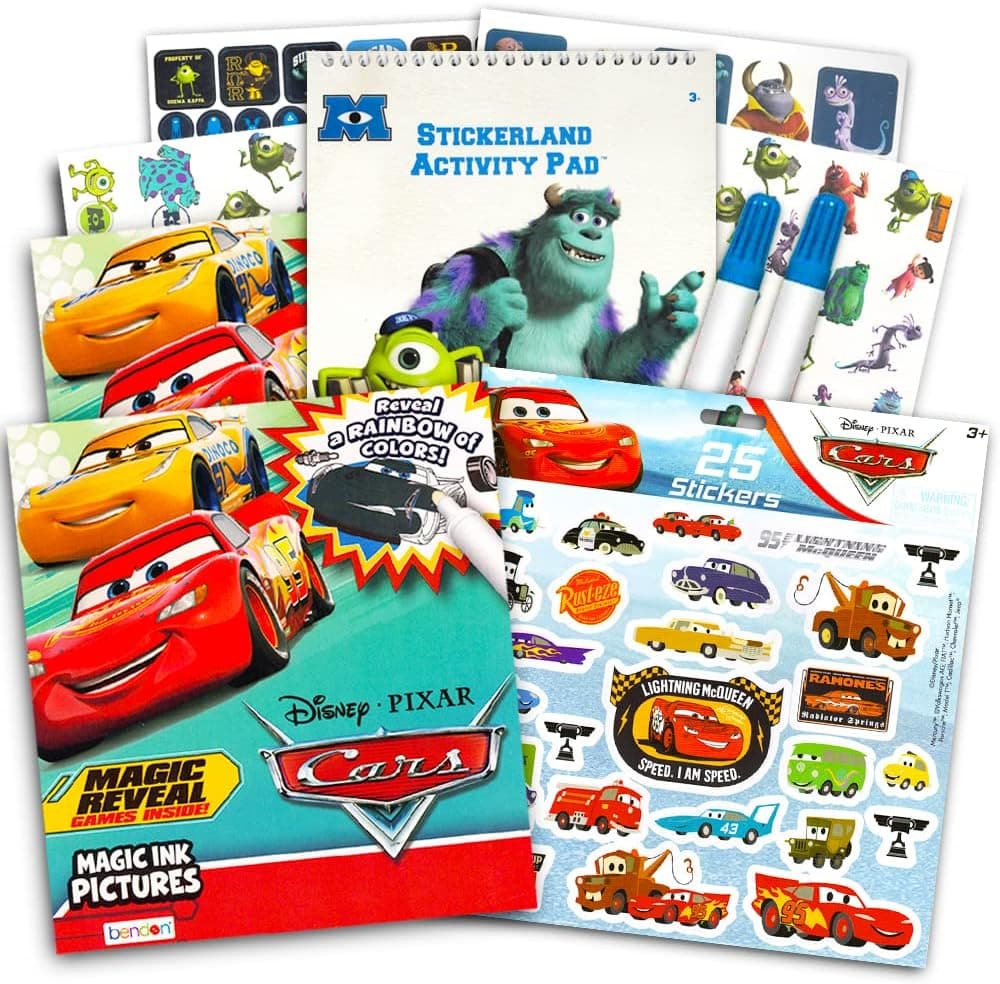 Disney Cars Imagine Ink Coloring Book Set for Toddlers Kids - Bundle Includes Mess Free Coloring Book with Magic Invisible Ink Pen and Over 100 Stickers (No Mess Art)