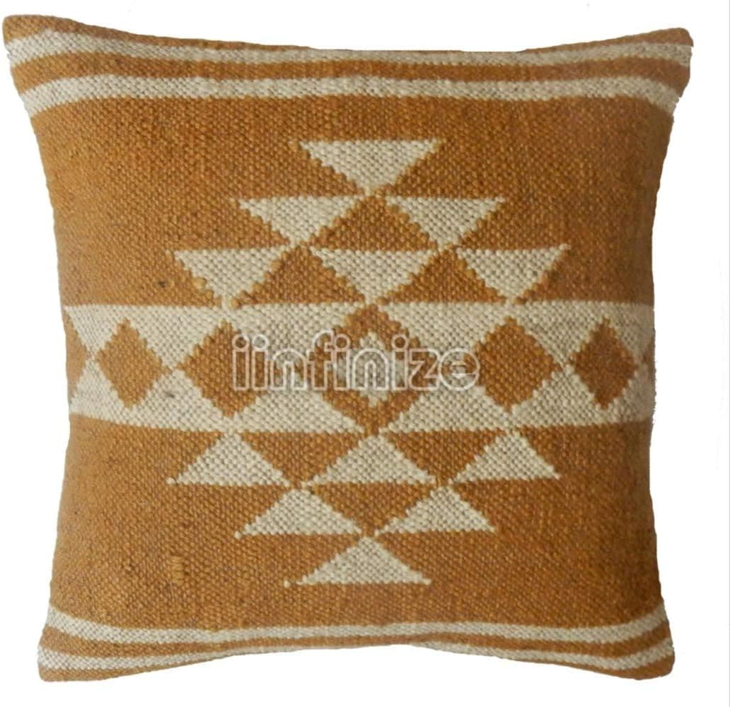 iinfinize New Year Kilim Cushion Cover Decorative Pillow Sham Home Decor Pillow Indian Handwoven Jute Pillow Case 18 Inch Square Cushion Cover