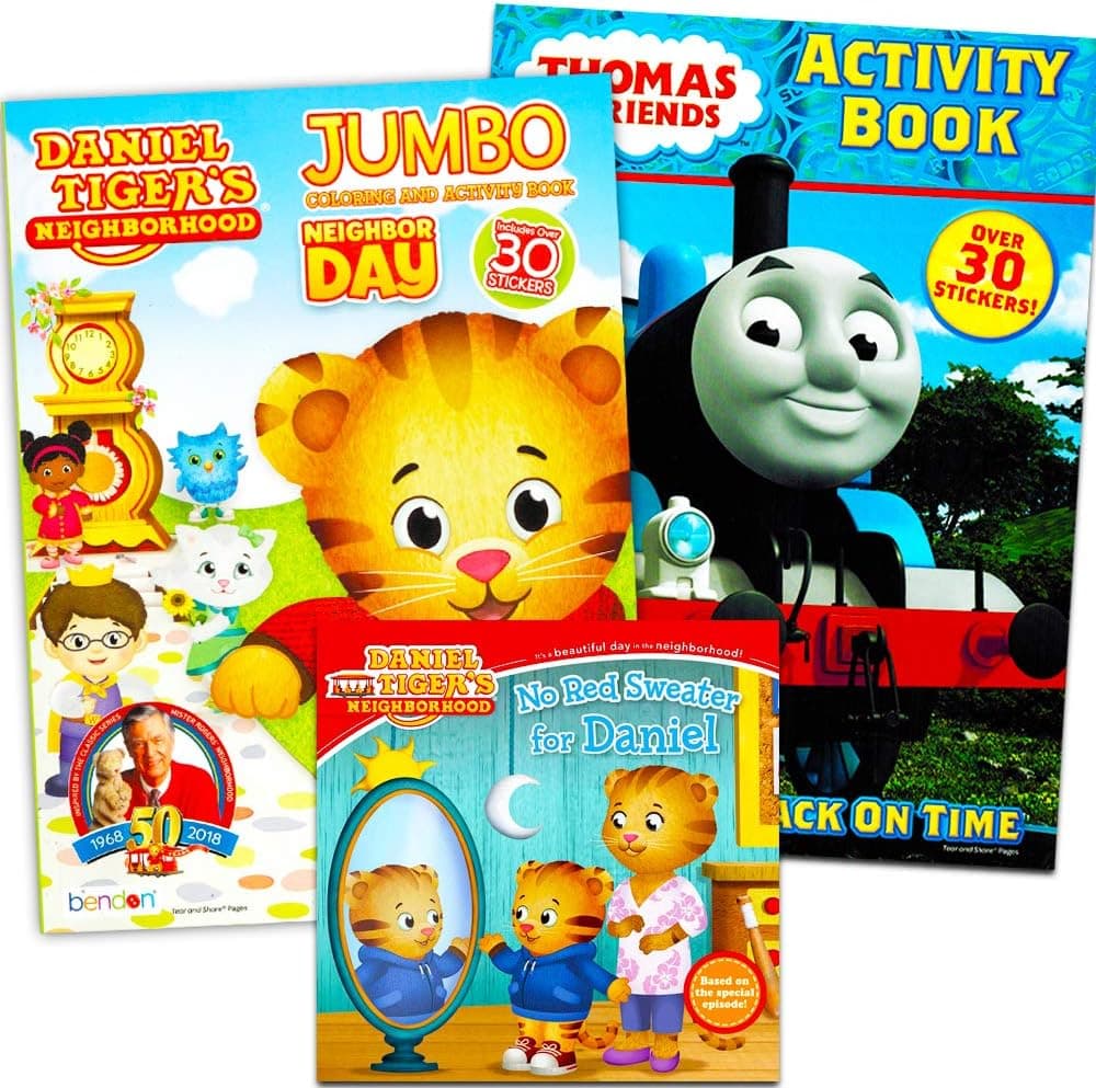 Daniel Tiger Coloring Book Super Set Bundle - Includes 1 Daniel Tiger Coloring Activity Book, 1 Daniel Tiger Reading Book, and 1 Thomas and Friends Activity Book (Party Favors for Kids)
