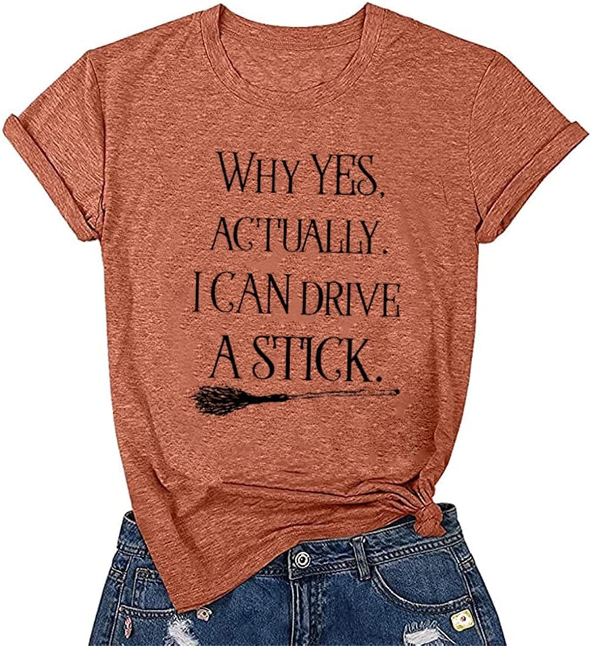 Women Halloween Shirt Why Yes I Can Drive A Stick Tshirt Funny Cute Sarcastic Short Sleeve Tees Casual Holiday Graphic Tops