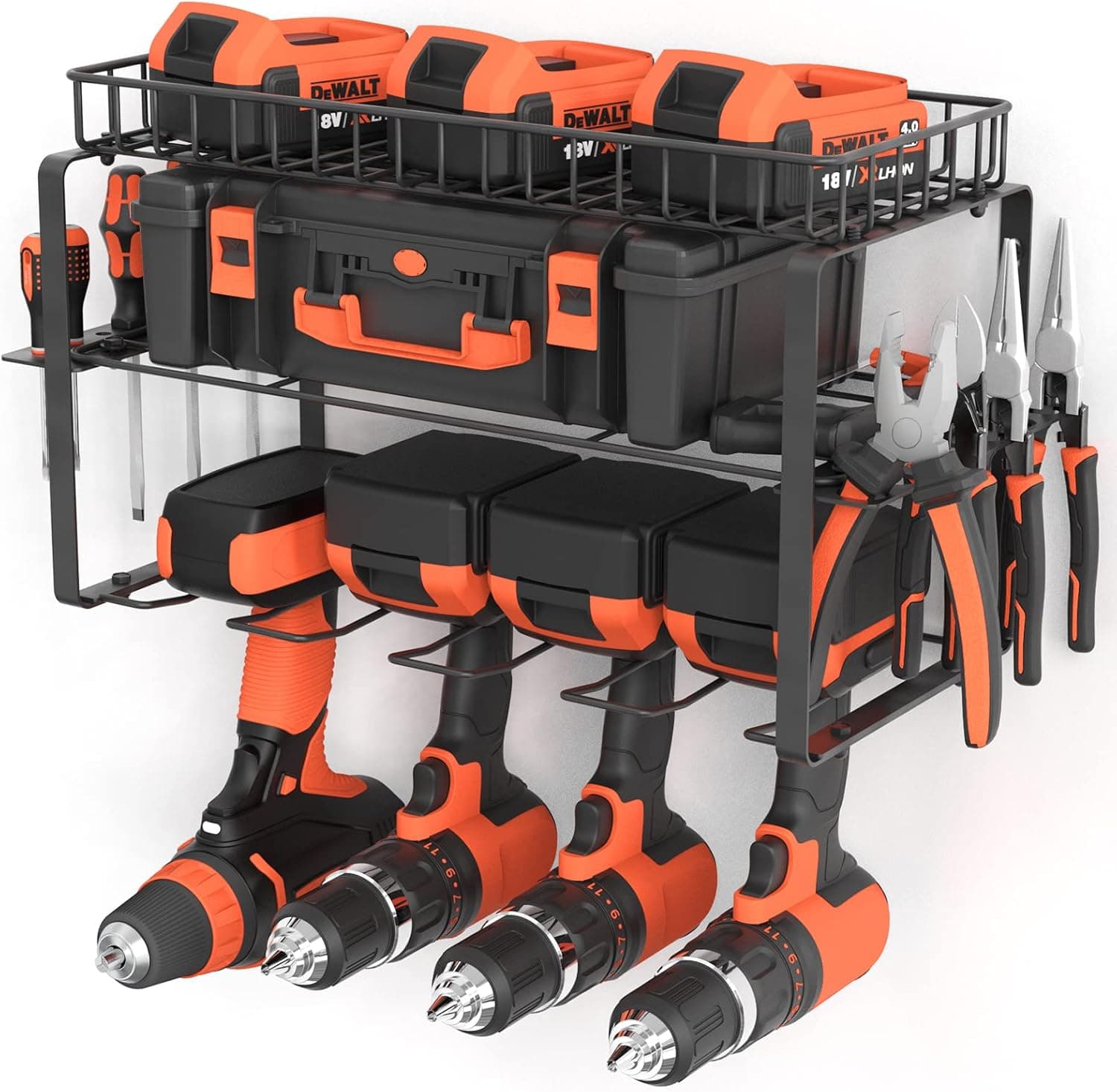 PUYAN LILY Power Tool Organizer,Garage Organizers and Storage,3 Layers Heavy Duty Metal Tool Shelf,Utility Rack for Cordless Drill,Garage Tool Organizer Wall Mount with Frame Basket For Father's Day