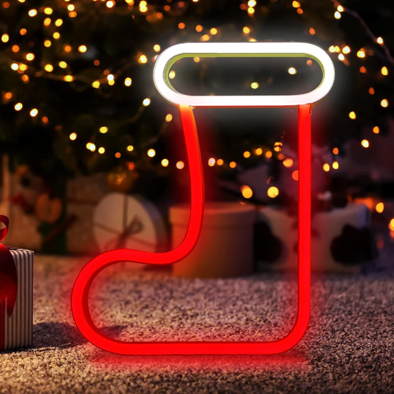 SPIPHY Neon Sign, Neon Lights USB or Battery Powered LED Neon Signs for Wall Decor, Bedroom, Living Room, Bar, Party, Christmas Decorations (Christmas Stocking)
