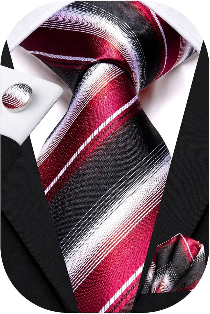 Hi-Tie Silk Ties for Men with Pocket Square and Cufflinks Set Formal Business