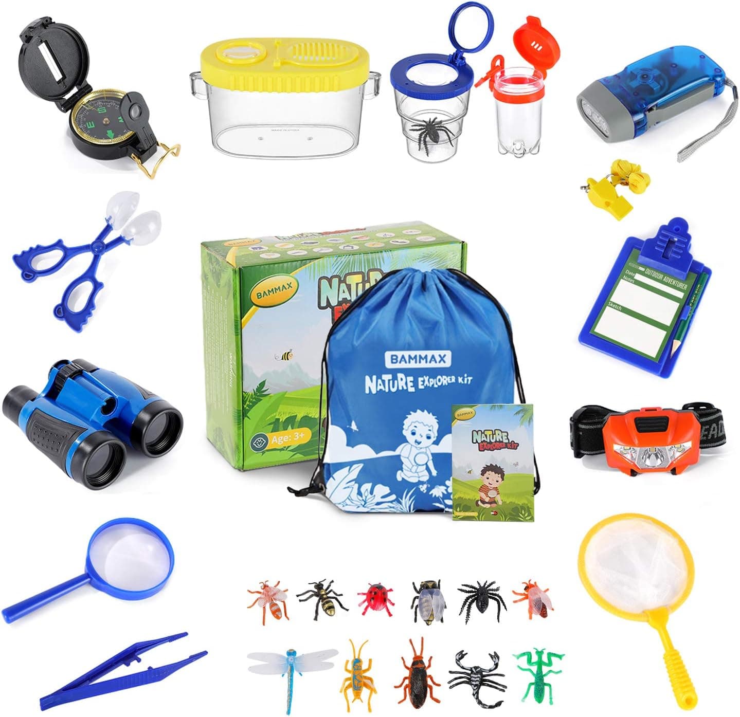 BAMMAX Outdoor Explorer Kit, Kids Adventure Kit with Binoculars, Flashlight, Compass, Magnifying Glass, Educational Nature Exploration Toys Kids Gift for Boys & Girls Age 3-12 Year Old Camping Hiking