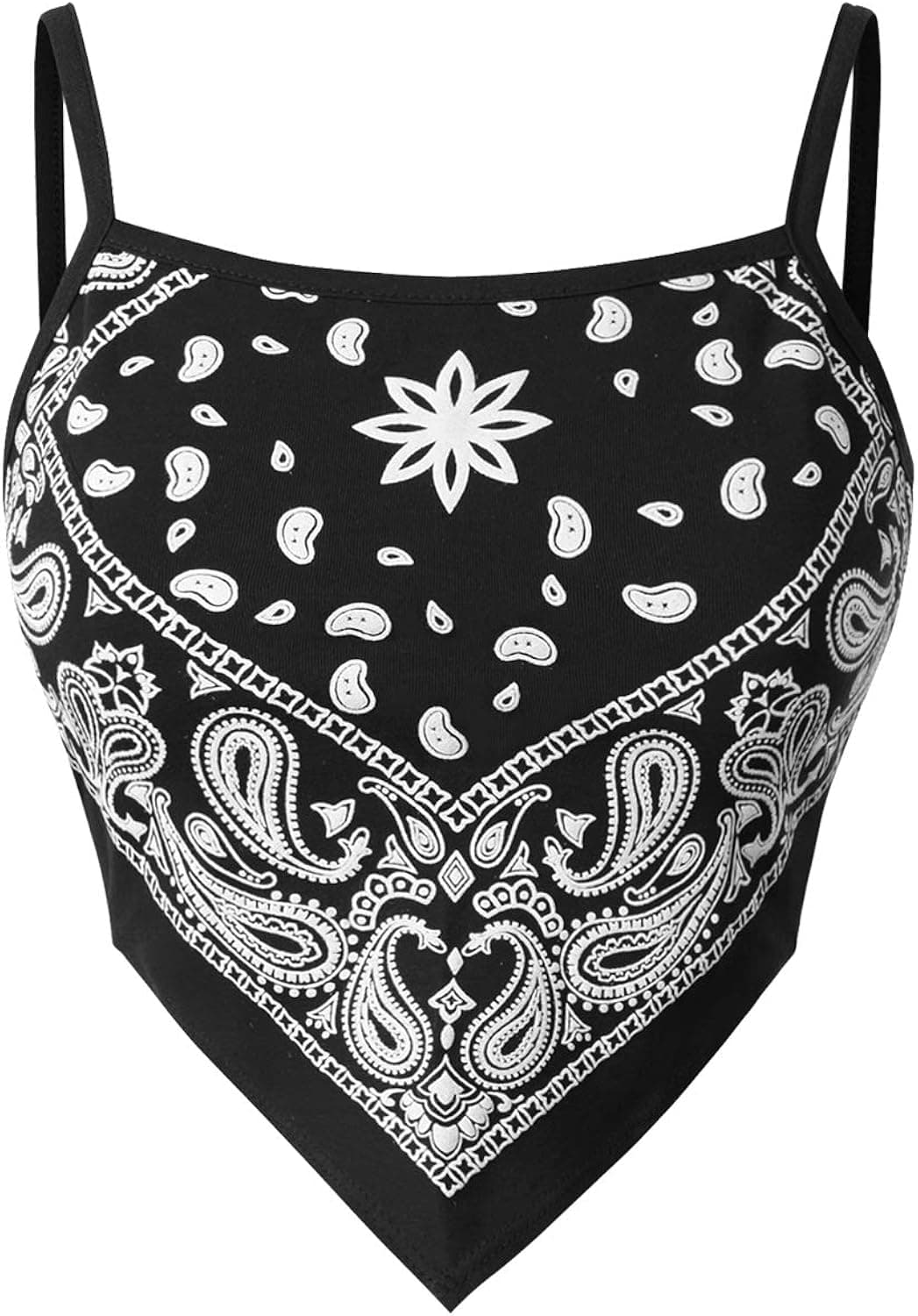 Design by Olivia Women's Stretchy Asymmetric Tie Knob Open Back Bandana/Flower Print Crop Top Shirt- Made in USA