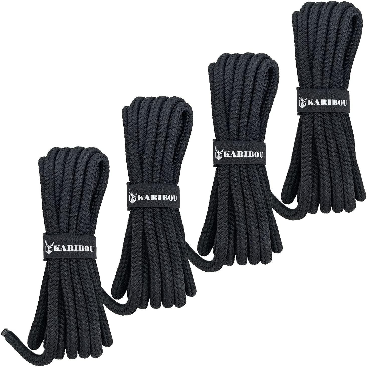 Karibou Dock Lines for Boat 4Pack 3/8" x 15' Double Braided Nylon Boat Rope, Marine Mooring Rope with Eye Loop, Super Breaking Strength up to 6500lb Boat Accessories, Black