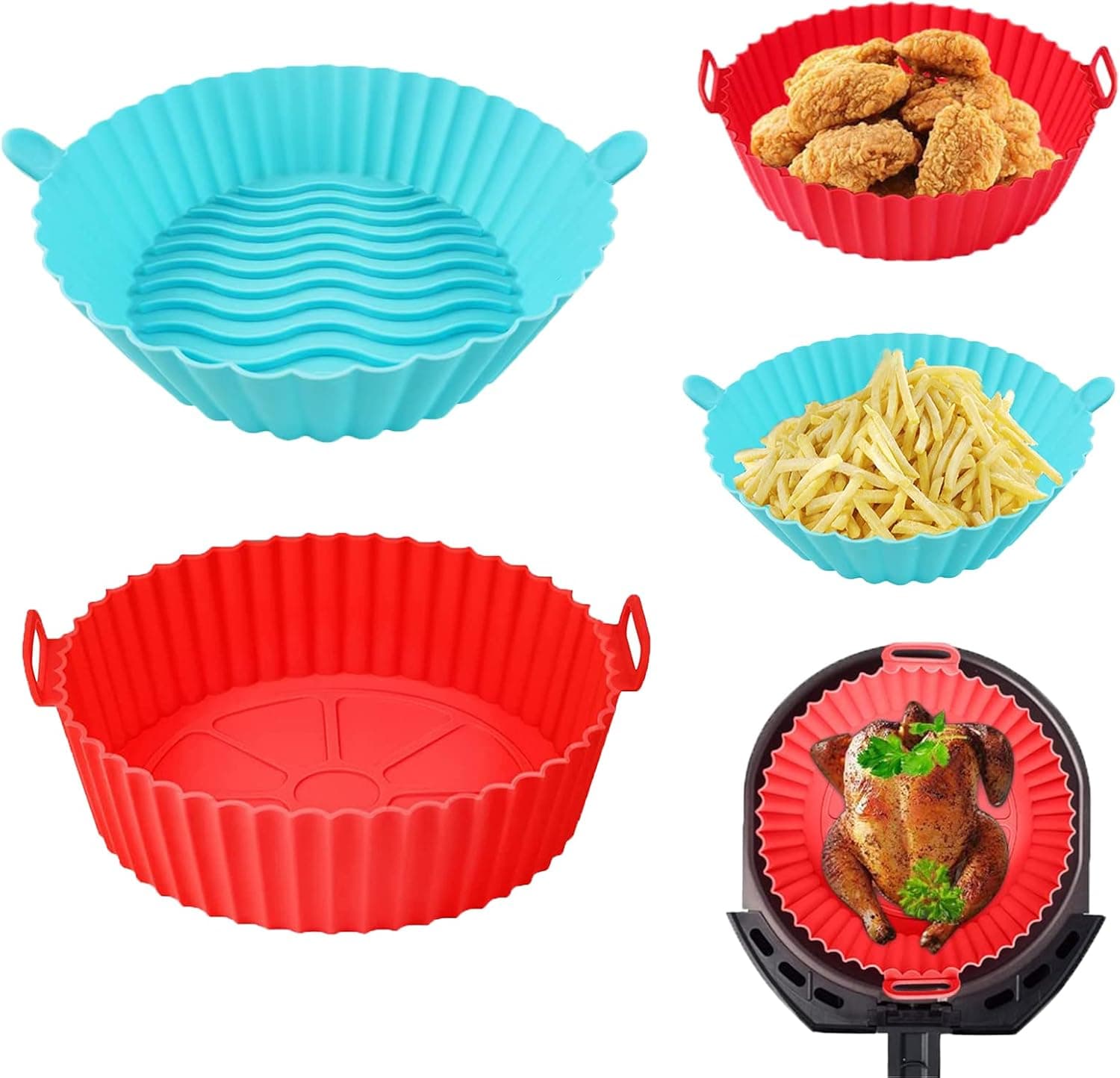 2 PCS Air Fryer Silicone Pot, 8 Inch Air Fryer Silicone Liners Non Stick Air fryer Basket Accessories, Reusable Replacement of Parchment Liner Paper,Silicone Baking Tray Fit 3-6.8QT Airfryer,Oven