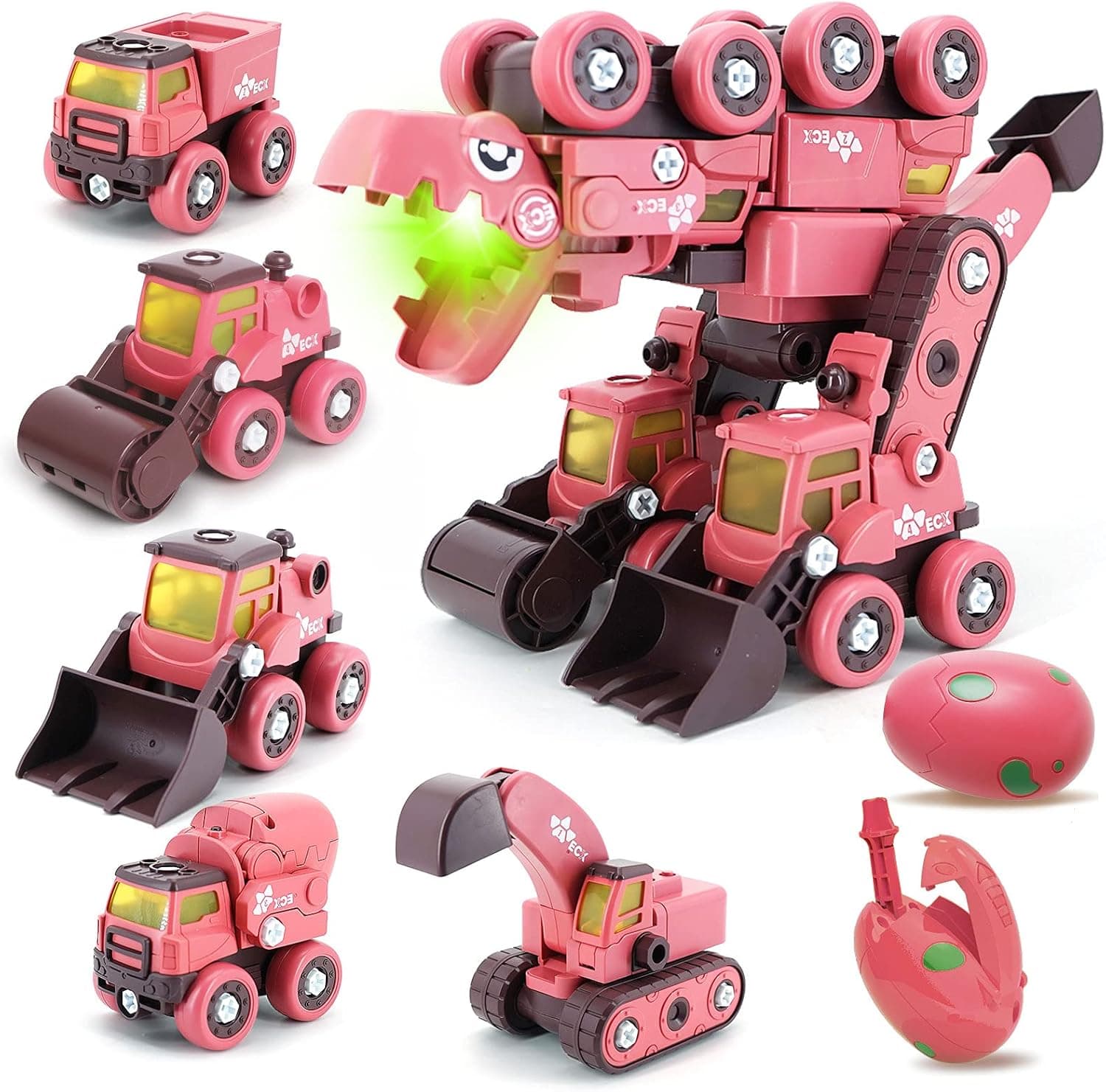 Grechi Take Apart Dinosaur Toys for Kids 5-8, 5 in 1 Construction Vehicles Transform into Big Dinosaur Robot STEM Toys for 3 4 5 6 7 8 Year Old Kids, Boys