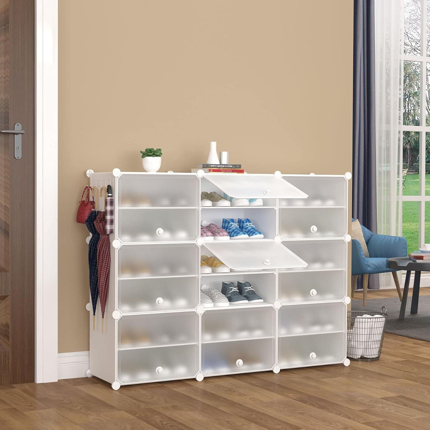WerkWeit Portable Shoe Storage 6-Tier Shoes Rack 36 Pairs Plastic Cube Storage Tower Shelves for Storage Shoe Cabinet Shoe Rack for Entryway, Hallway and Closet for Shoes Slippers Boots Storage White