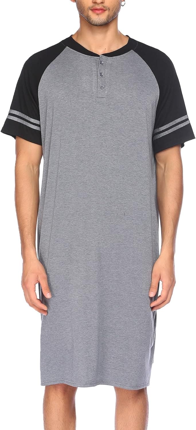 Evanhome Men’s Nightshirts Cotton Sleep Gown for Sleeping Loose Big&Tall Short Sleeve Sleepwear Soft Dress Pajama M-XXXL