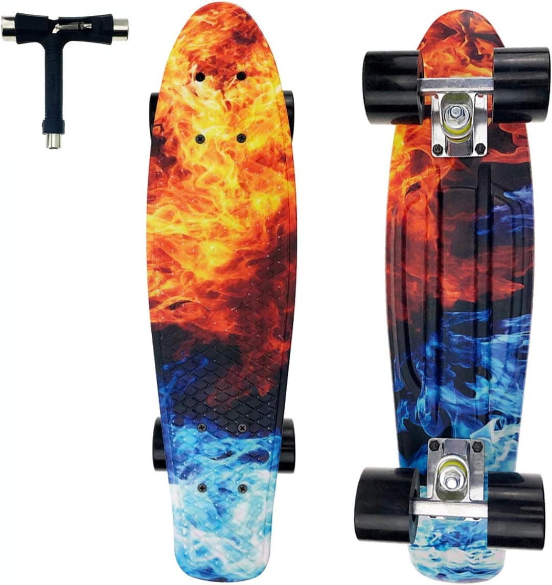 PowerRider Skateboards for Kids Complete Skateboard 22 inch Mini Cruiser Skateboards for Girls Beginners Flashing LED Light Up Wheels Kids Skate Boards Birthday Gifts
