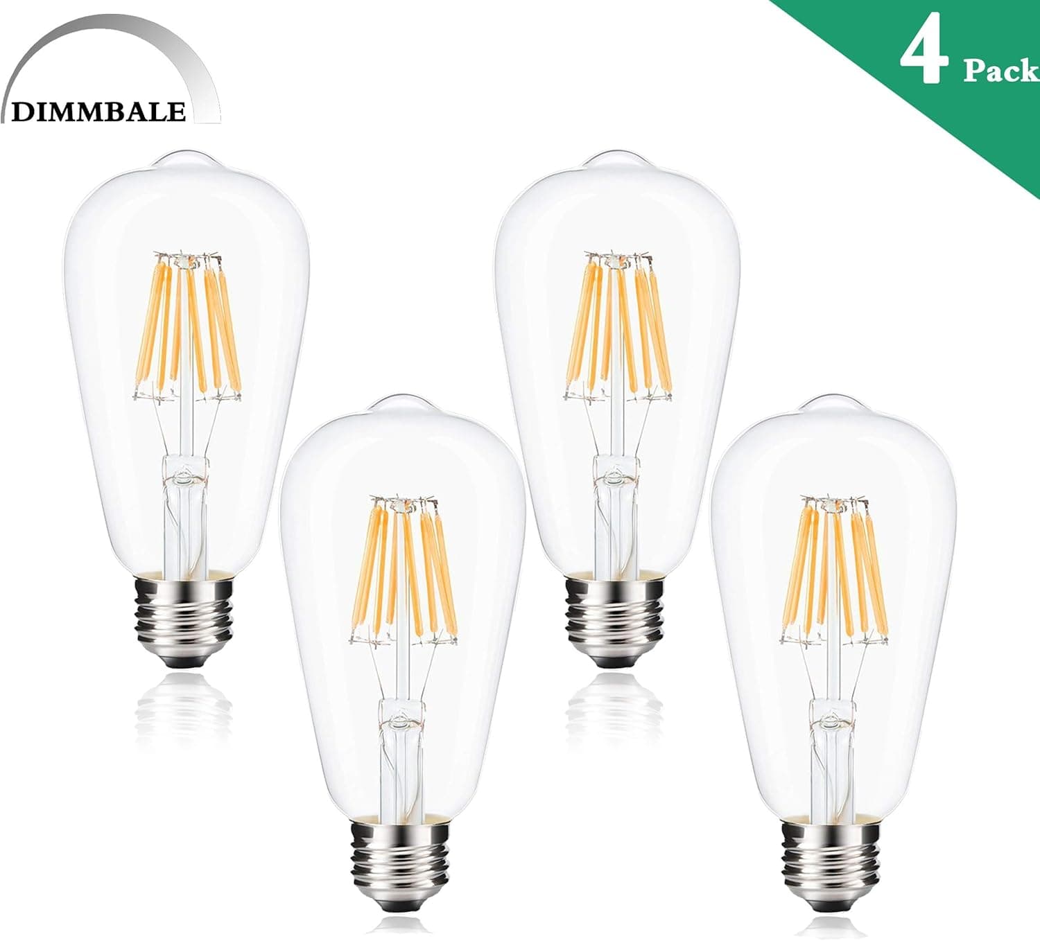 LED Non Dimmable Edison Light Bulbs 4W Vintage Light Bulb,4000K Natural White, Antique Style LED Edison Bulbs,ST64 Squarrel Cage Filament E26 Base Decorative Antique Lamp for Home Bathroom (4 Pack)