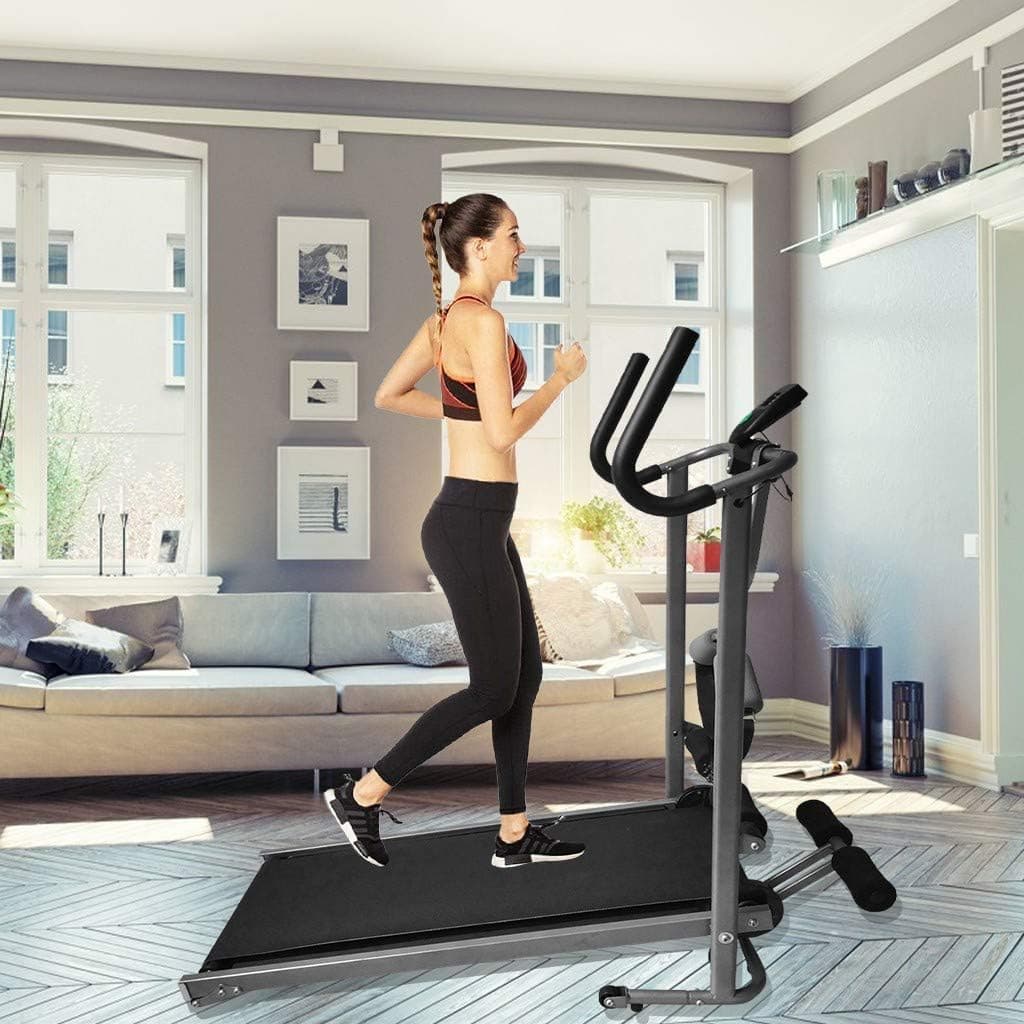 baodanla Mechanical Walking Machine Treadmill, Folding Shock-Absorbing Jogging Machine with LED Display, Manual Incline 330LB Weight-Capacity Smart Treadmill for Home, Gym, Office Workout.