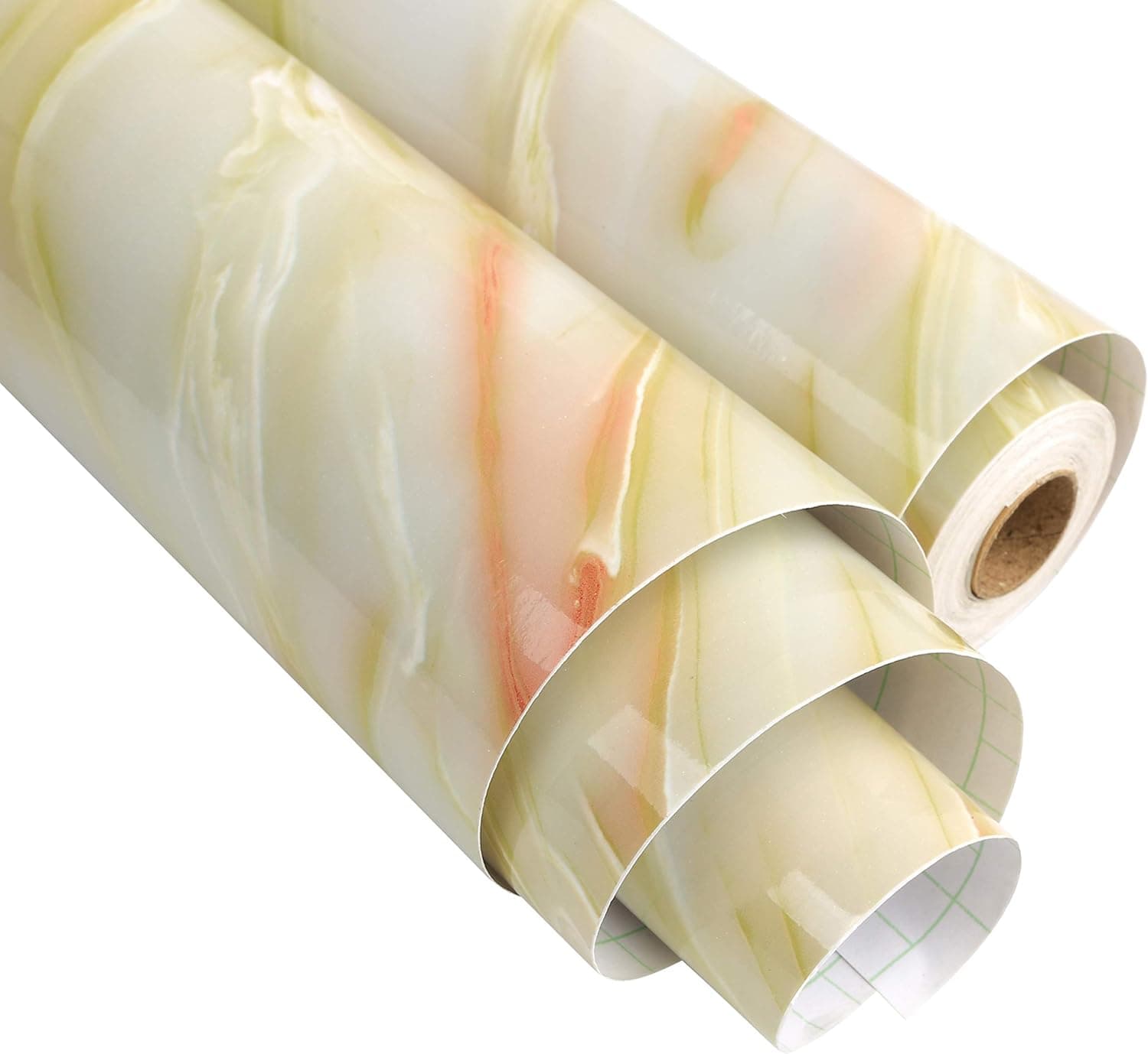24" by 393" Peel and Stick Light Green and Yellow Marble Contact Paper Wallpaper (Light Green and Yellow)