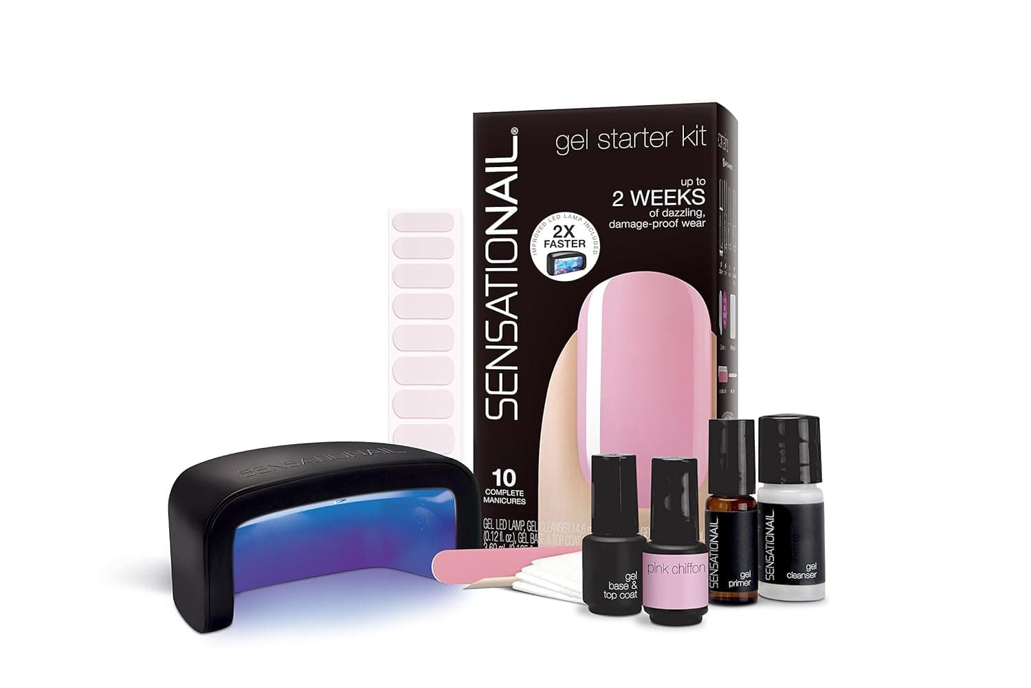 SensatioNail Gel Nail Polish Starter Kit, Pink Chiffon – At-Home Gel Nail Kit with Everything Needed for 10 Manicures – Lasts up to 2 Weeks – Includes an LED Nail Lamp for Glossy, Long-Lasting Finish