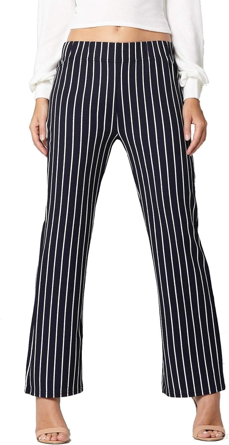 Conceited Women's Stretch Pants - Striped - Elastic Waist - All Day Comfort