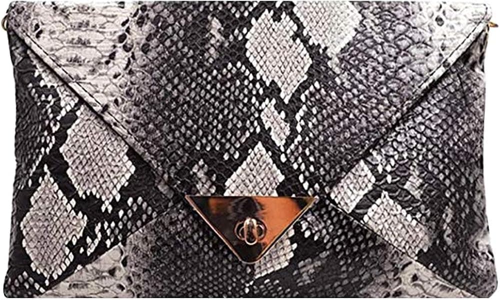 Van Caro Women’s Faux Leather Snake Envelope Clutch Handbag Chain Bag