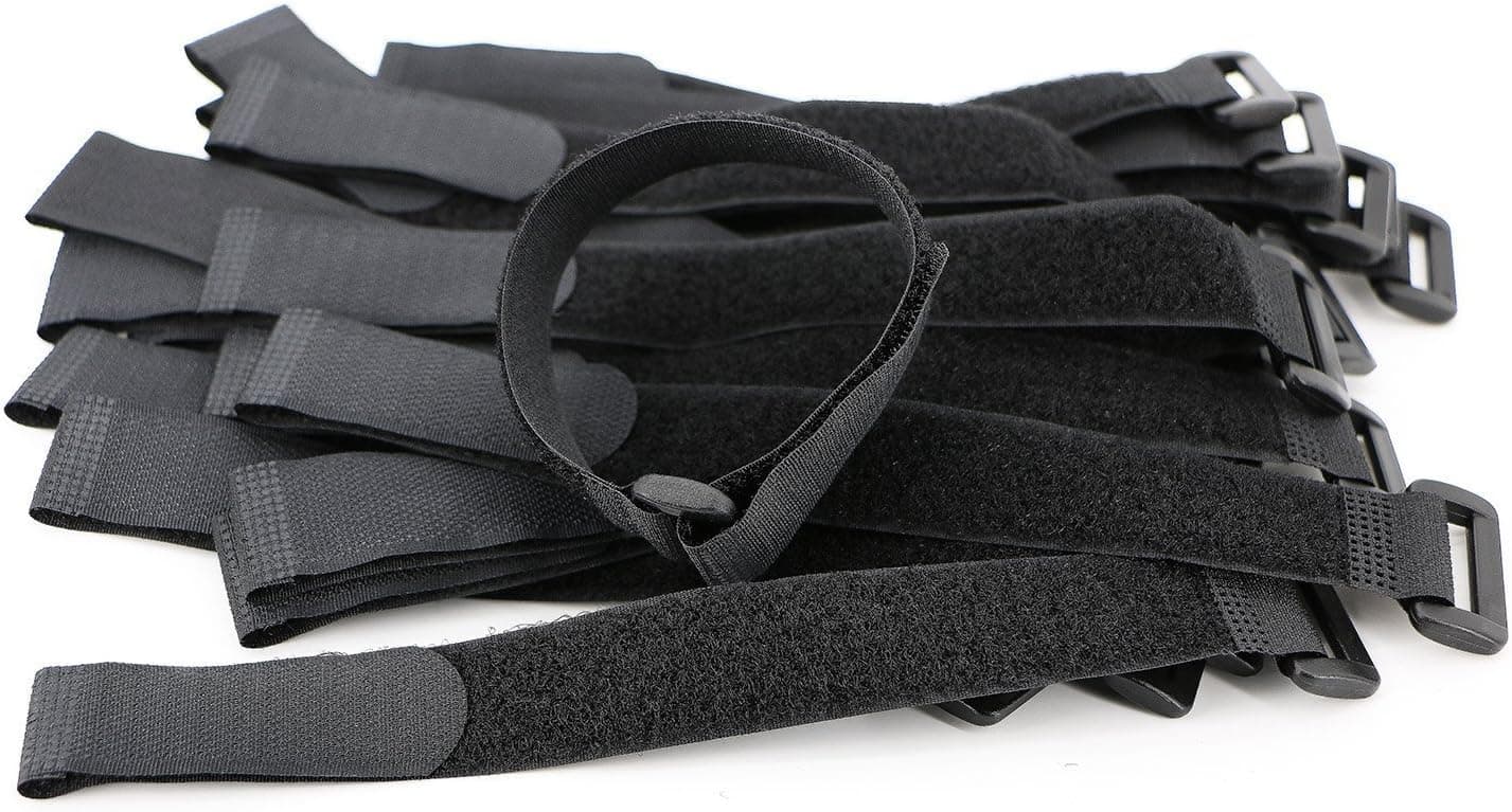 Elantek 50-PCS Black Hook and Loop Reusable Fastening Cable Tie Down Straps- 0.8" x 8"