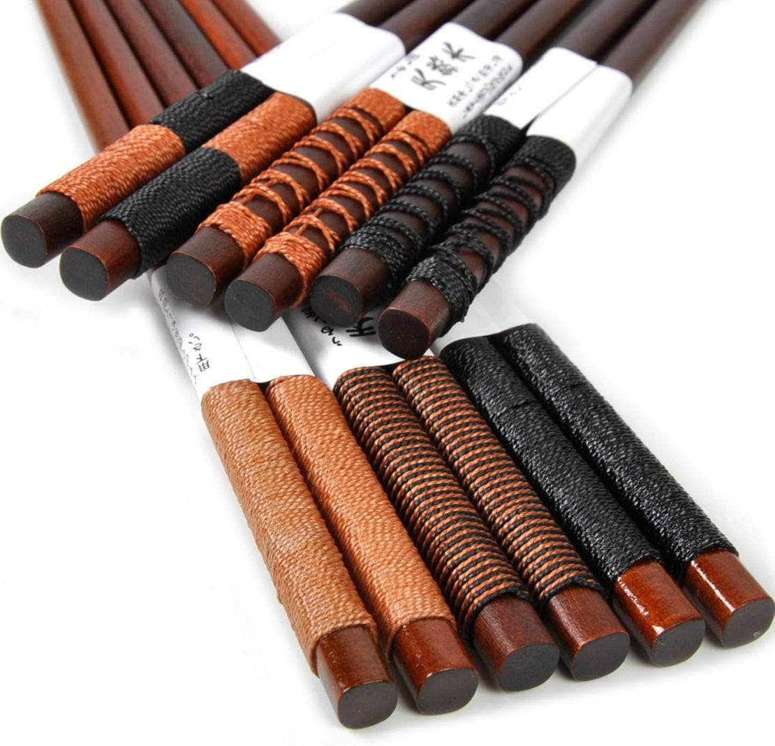 NEW 6 Pairs Handmade Japanese Natural Chestnut Wood Chopsticks Set Value Gift