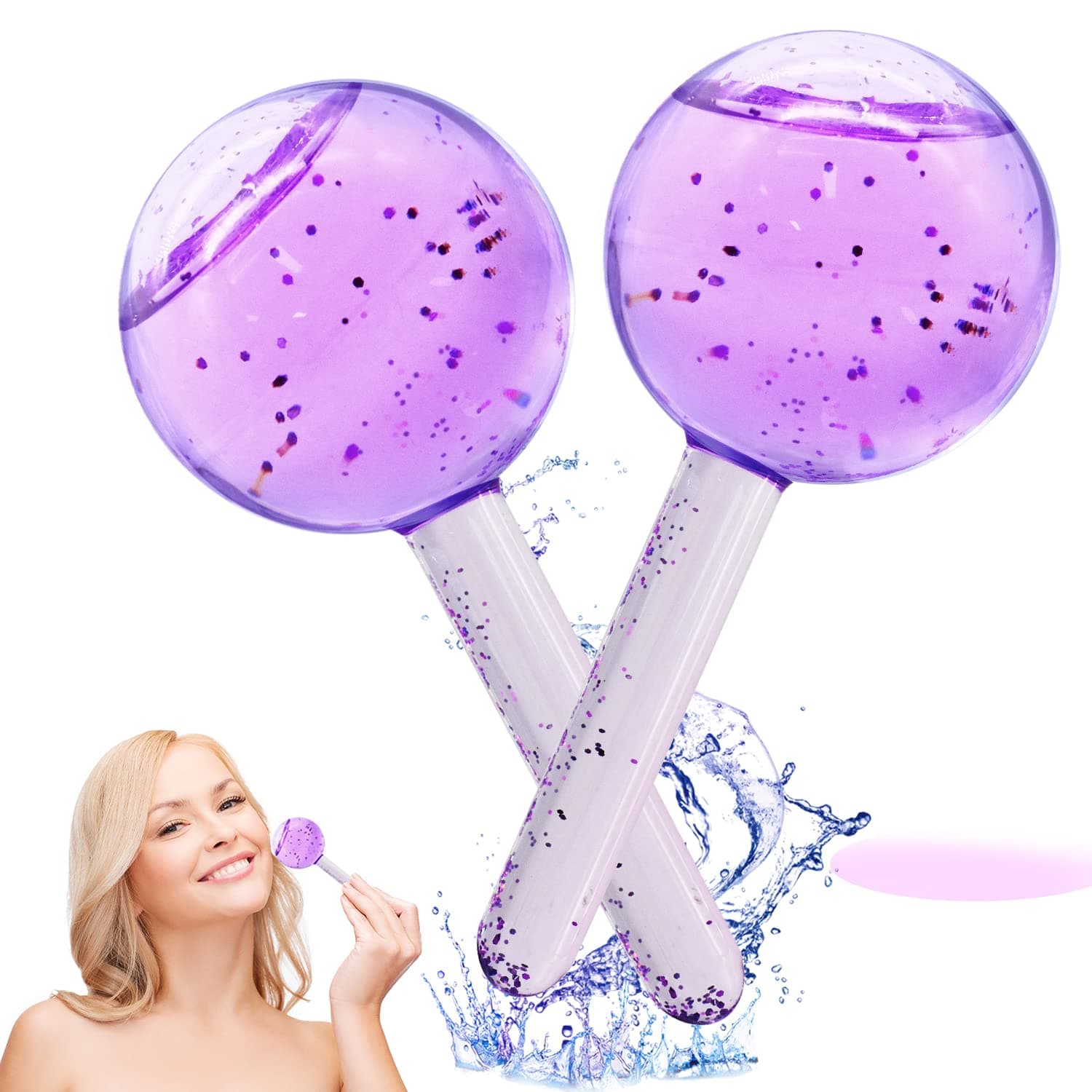 Ice Globes Facial Roller Cold Skin Massagers | Cooling Globes For Face,Neck, Anti Aging | Tighten Skin Treatment Reduce Puffiness Ice Globes for Facials, Cooling Facial Tighten Skin Care Tool (Purple)