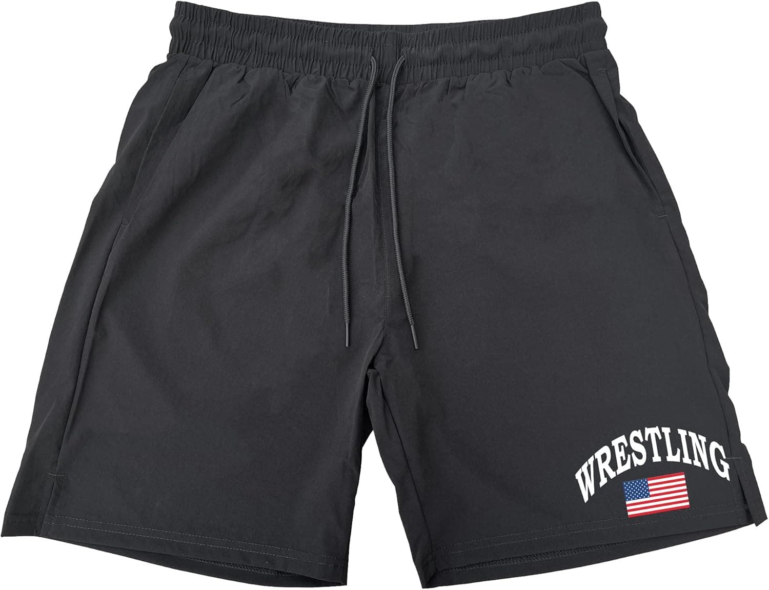 Koyotee Men's Wrestling American Flag F102 Black Athletic Nylon Running Workout Shorts