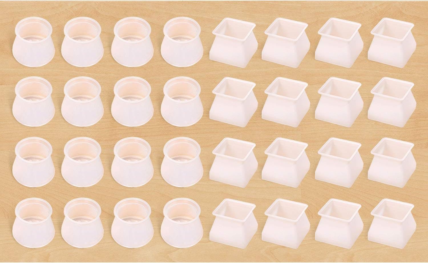 Furniture Chair Silicon Protection Cover, Chair Leg Caps Silicone Floor Protector Round Square Furniture Table Feet Cover, Anti-Slip Chair Pads, Prevents Scratches Noise (16pcs Round+16pcs Square)