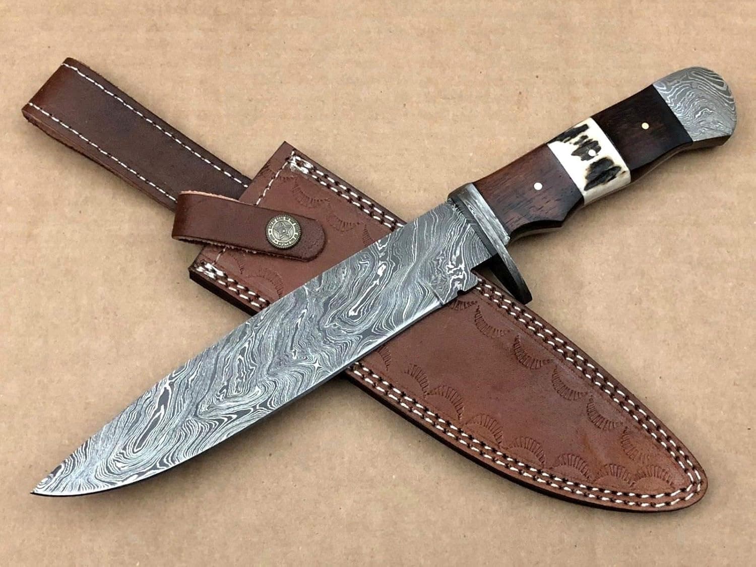 Custom Handmade Bowie Hunting Knife Damascus Steel 13"