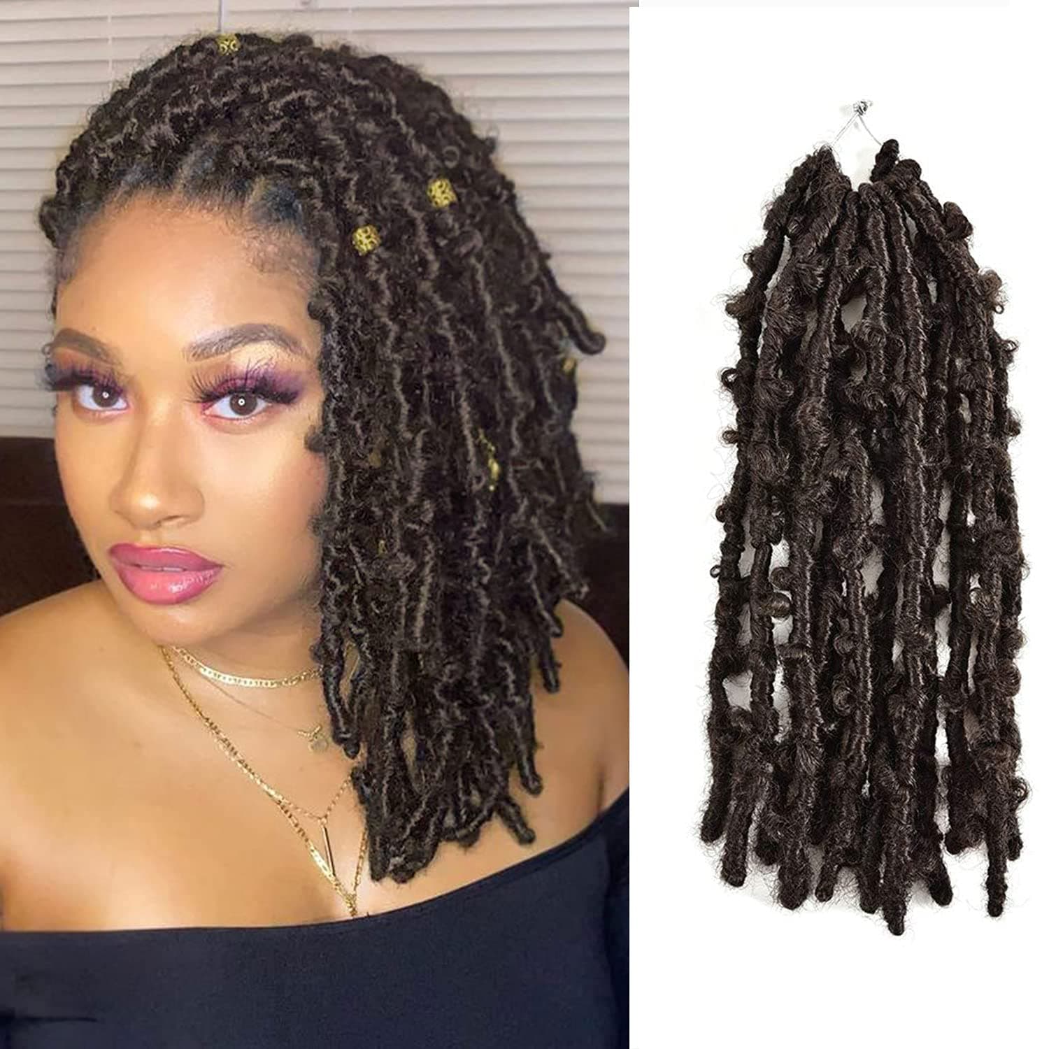 Butterfly Locs Crochet Hair 7 Packs 14 Inch Pre Looped Distressed Locs Crochet Braids (14 Inch, 4)