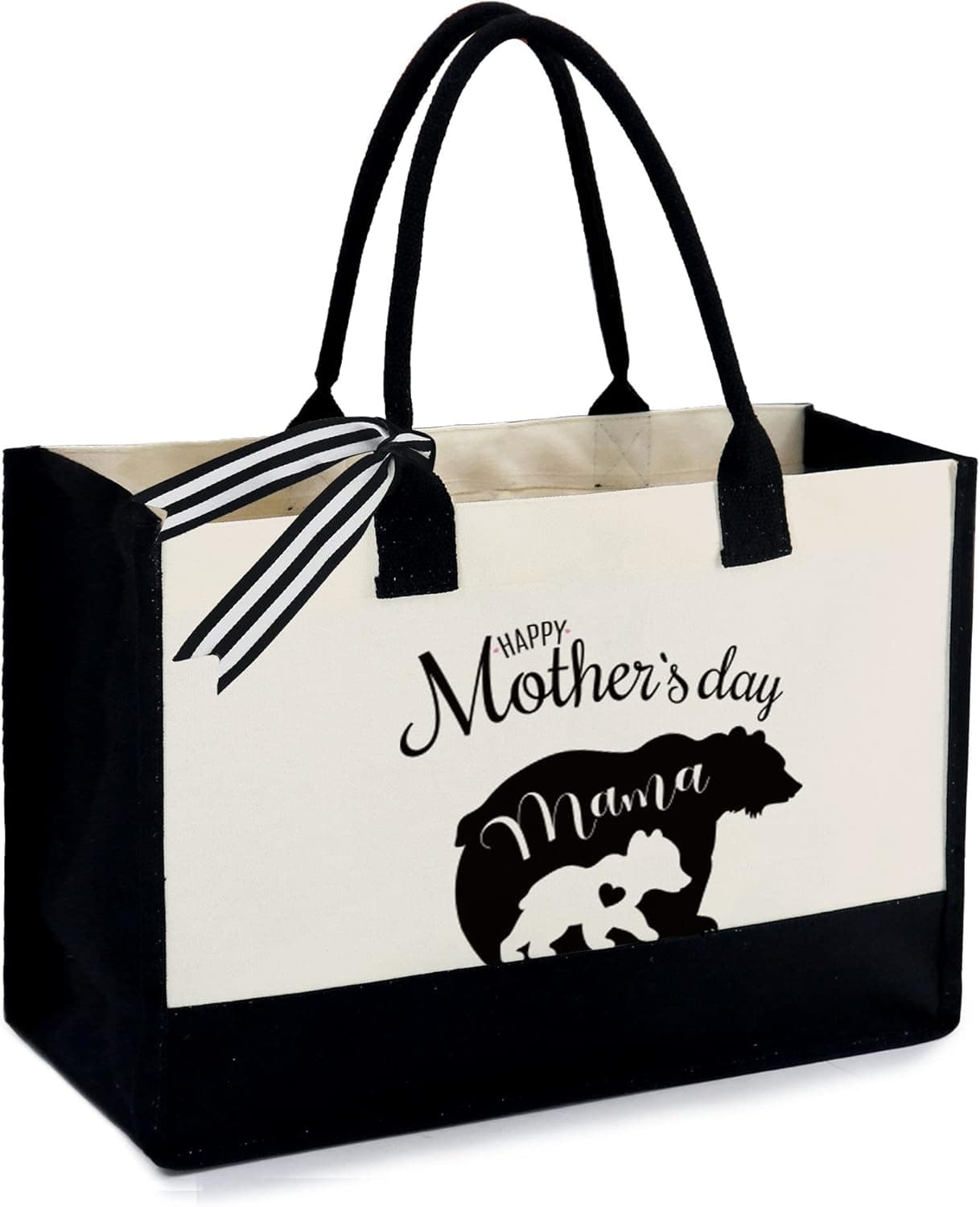 BeeGreen Mother's Day Gifts Tote bag for Women w Inner Zipper Pocket 13oz Canvas Personalized Bag for Beach Cute Initial Bag Extra Large Utility Tote Reusable Grocery Bags for Birthday Shopping Travel