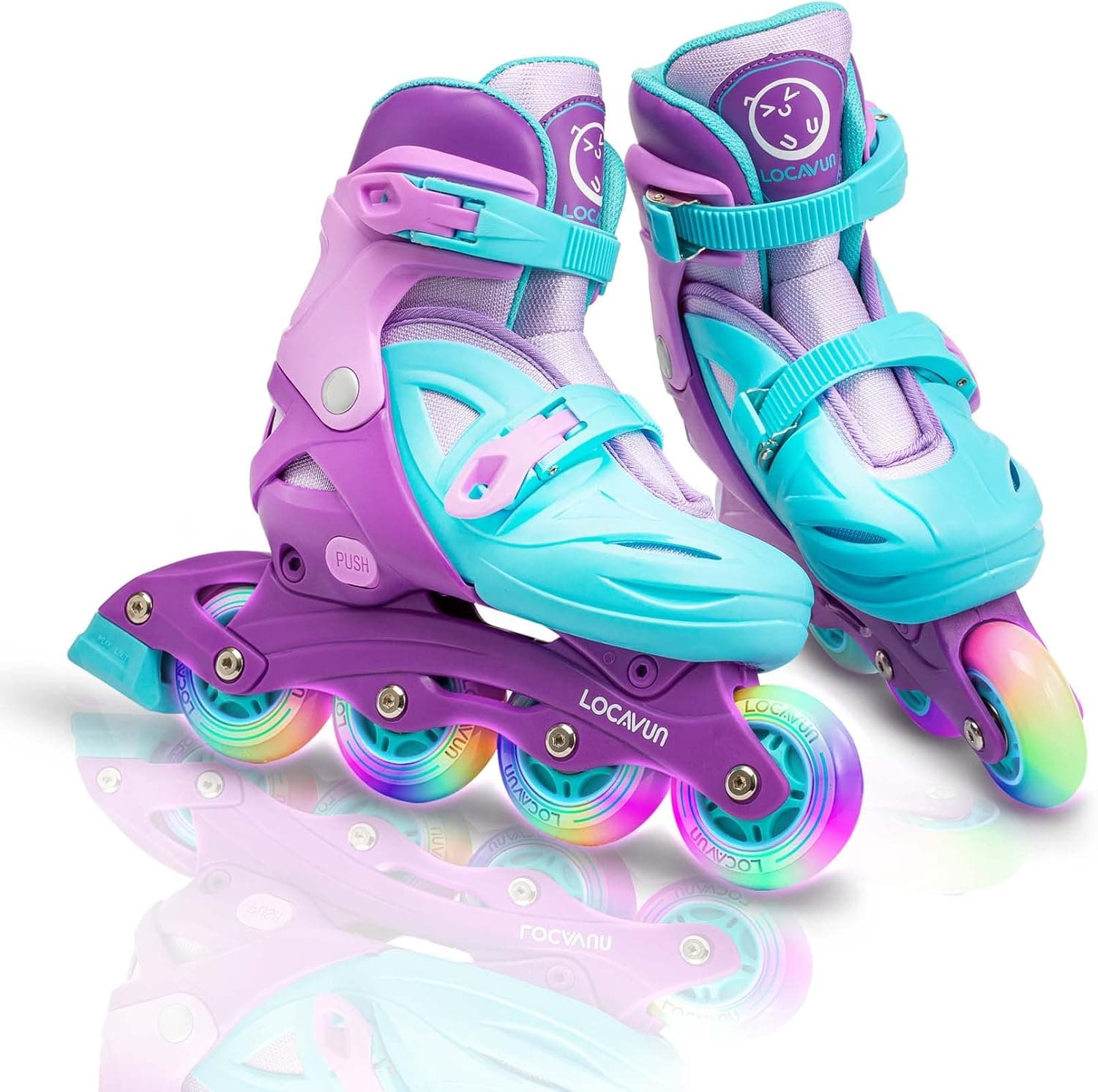 LOCAVUN Adjustable Light up Inline Skates for Kids, Hard Shell Fitness Skates for Girls and Boys (Candy, Medium - (US 13C-3Y))