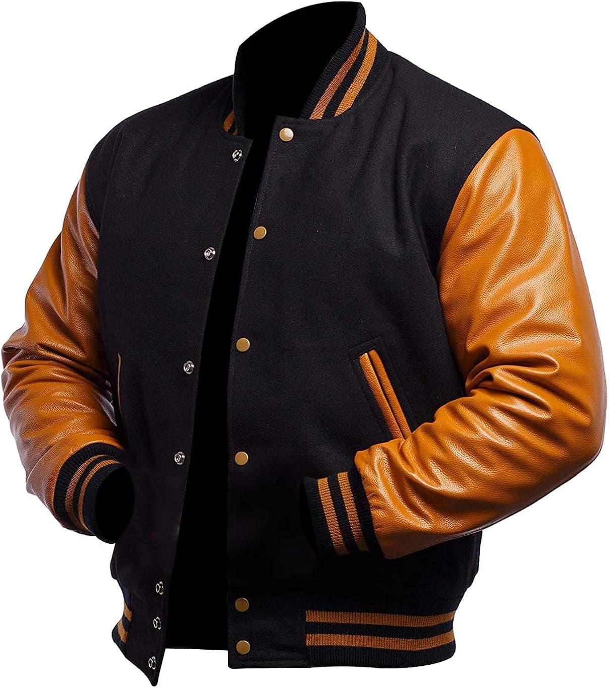 NM-Fashions Varsity Baseball College Bomber High School Letterman Jacket for Men, Black & Gold, 4X-Large(Down)