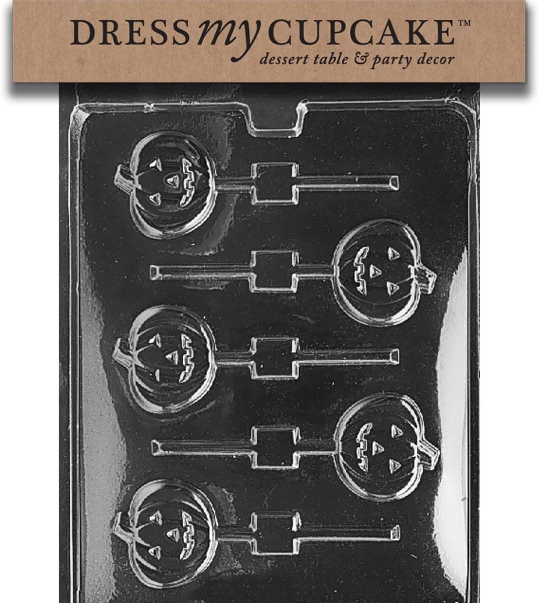 Dress My Cupcake DMCH046 Chocolate Candy Mold, Pumpkin Lollipop, Halloween
