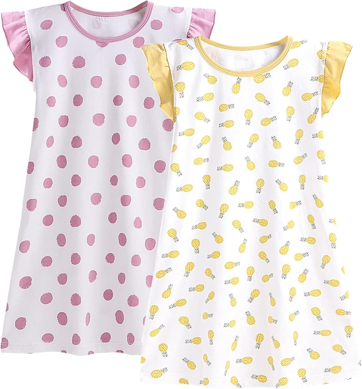 BANGSAUR Girls' Summer Dress, 2 Pack Cotton Sleepshirts,3-12 Years