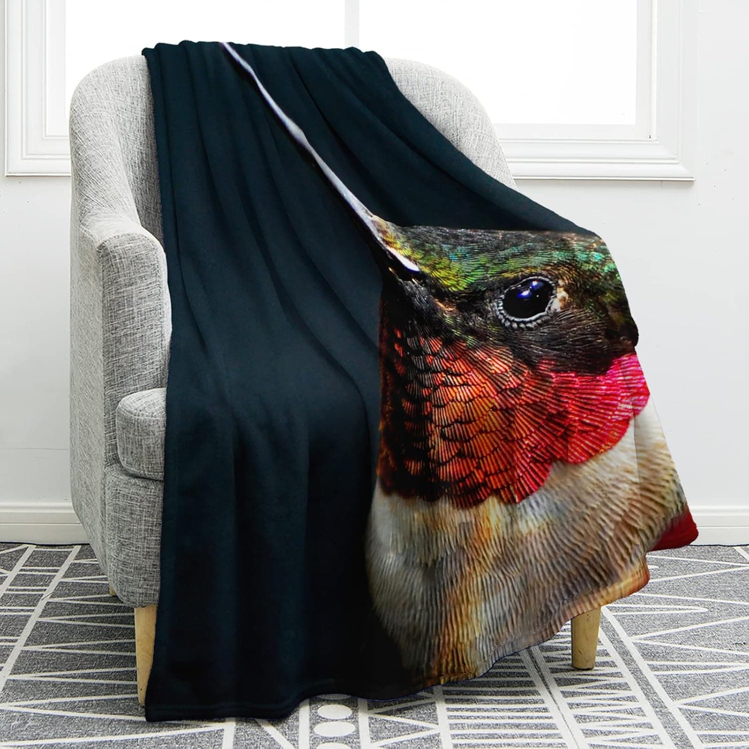 Jekeno Hummingbird Blanket Gifts for Dad Women Kids Birthday Father's Day Home Bedroom Living Room Decor Soft Warm Plush Throw Blankets Black 50"x60"