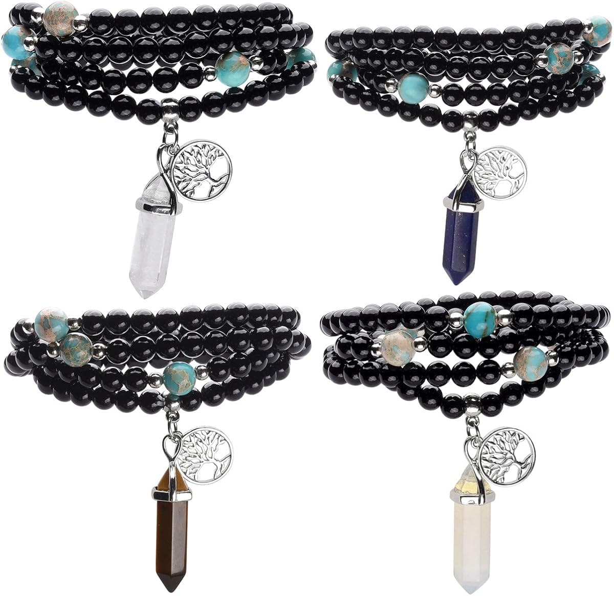Top Plaza 108 Natural Black Agate Stone Tibetan Buddhist Prayer Mala Beads Buddha Yoga Meditation Wrap Bracelet/Necklace 6mm