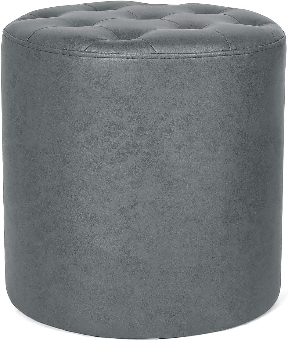 Joveco Round Footrest Ottoman Vanity Stool Upholstered Tufted Footstools for Living Room Bedroom Home Office (Dark Grey)