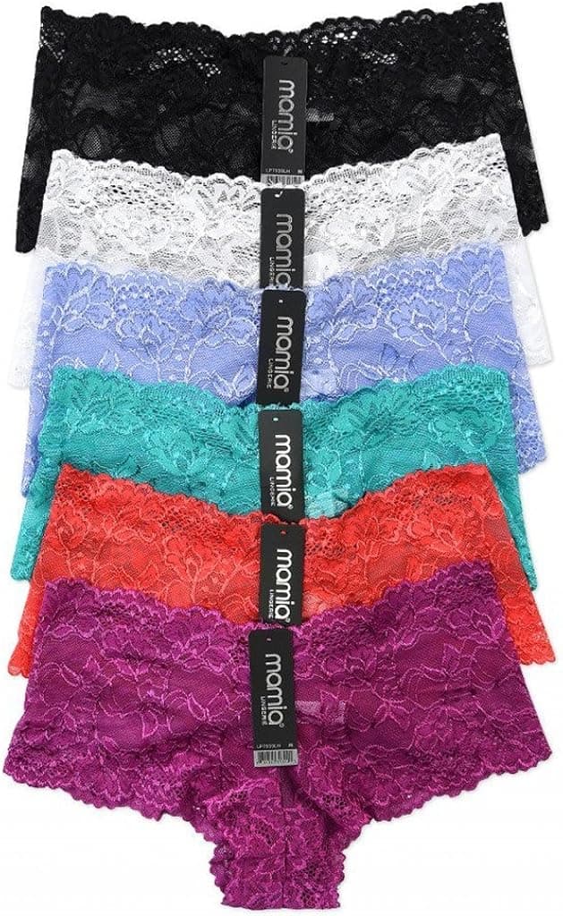 Mamia 6 Pack of Women's Lace Boyshort Panties