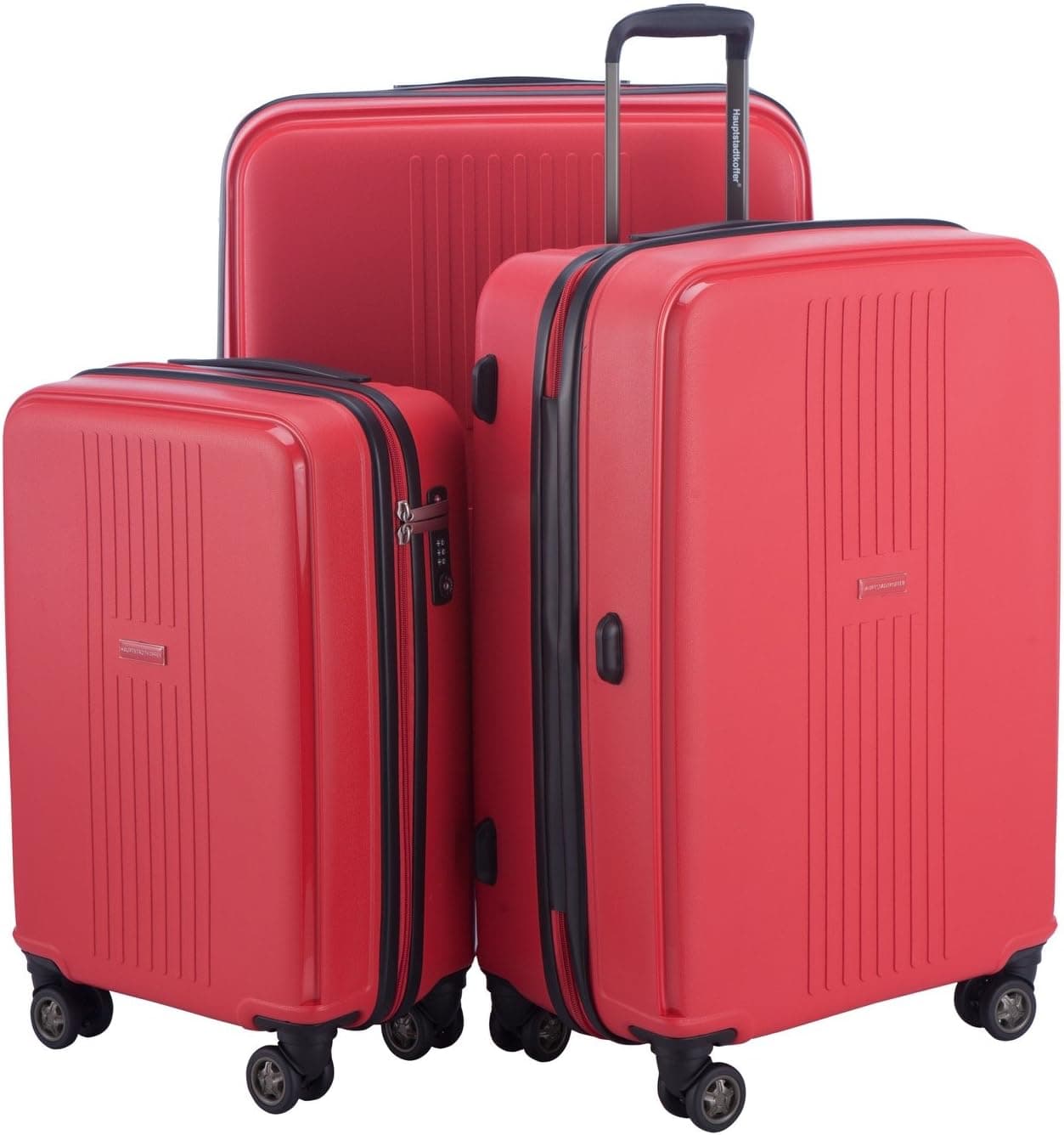 HAUPTSTADTKOFFER Ostkreuz Luggages Set Matt Suitcase Set Hardside Spinner Trolley Expandable (20“, 24“ & 28“) TSA F-Red