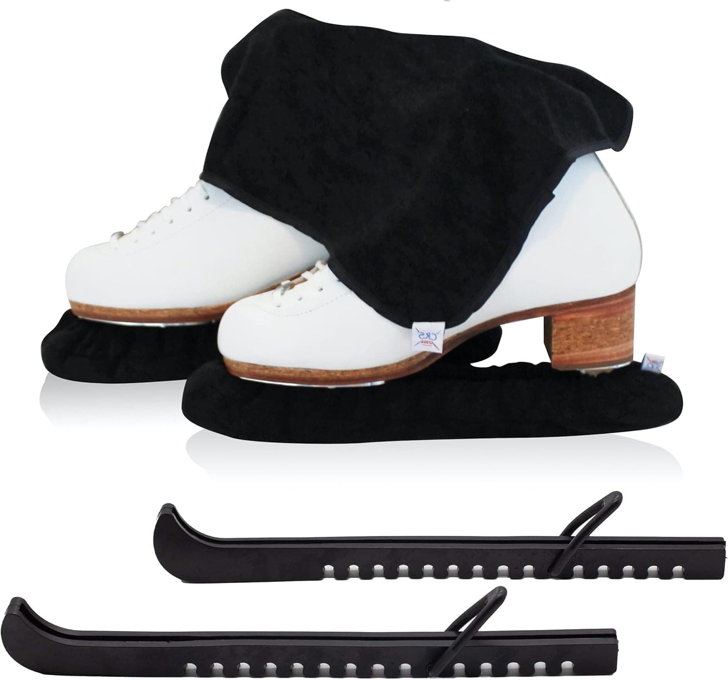 CRS Cross Ice Skate Guards, Soakers & Towel Gift Set -One Piece Guard Set Design with Soft Skate Blade Covers & Towel (Adjustable Pair of Guards-no Assembly Required)