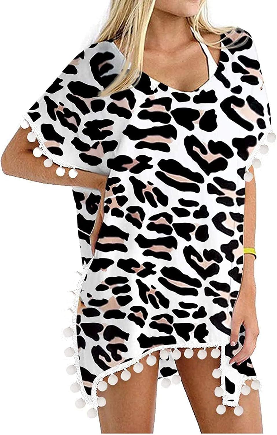 JUNGE Women's Swim Cover Up,American Flag Bikini Cover Up Cow Print Swimsuit Top Beach Bathing Suits Chiffon Swimwear