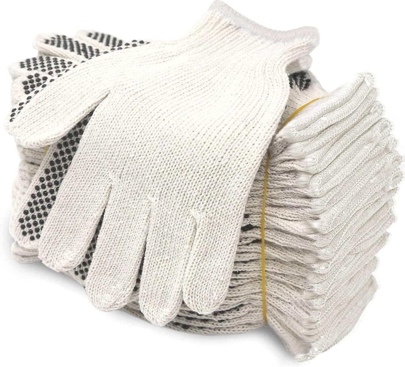 Evridwear Cotton Polyester String Knit Shell Safety Protection Work Gloves for Painter Mechanic Industrial Warehouse Gardening Construction Men & Women 12 Pairs, With one Side Dots, L Size