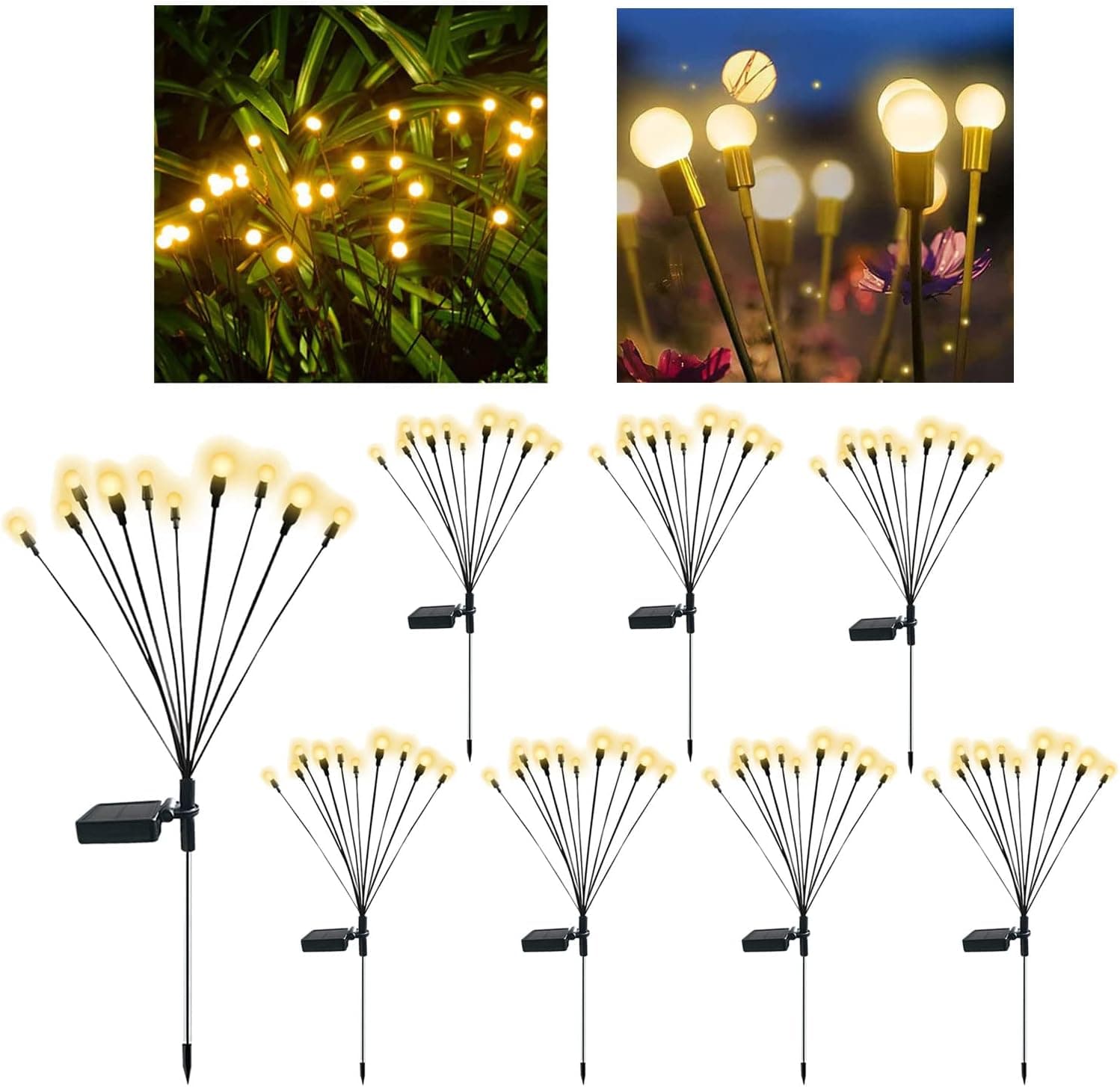 Solar Powered Firefly Lights Outdoor Waterproof, 8/10 Led Solar Starburst Swaying Garden Lights, Swaying Flashes When Wind Blows, Auto On/Off Solar Firefly Lights On a Stick for Yard Patio Pathway