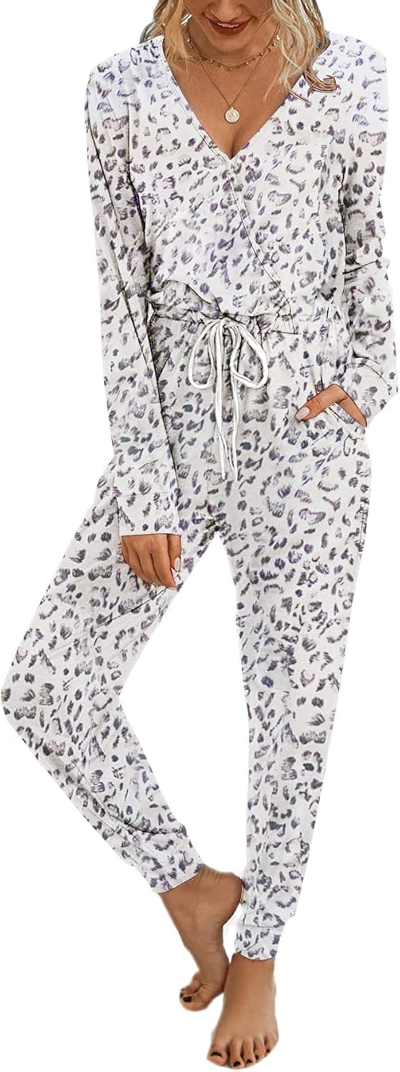 Adibosy Womens Jumpsuit Long Sleeve V Neck Pants Romper Casual Playsuit Jumper One Piece Outfit with Pockets S-XXL