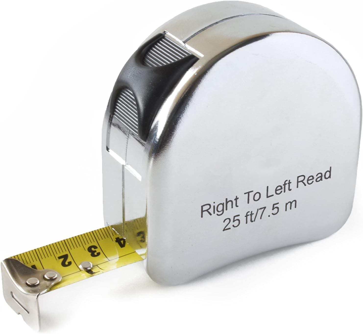 Left Handed Steel Retractable Tape Measure with Right-to-Left Read - 25 ft