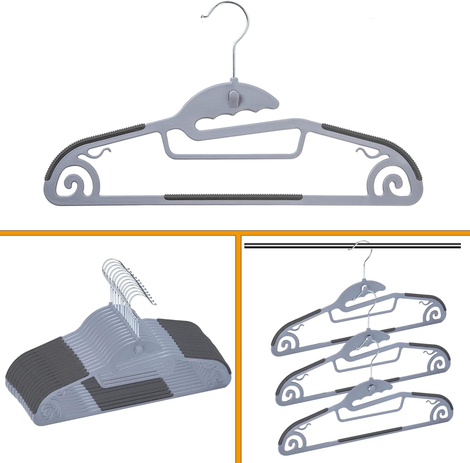 Cimlord 30 Pack Extendable Coat Hanger - Thin Closet Space Saving Clothes with Extend Hook, No-Slip Clothing Hanger, Strong & Heavy Duty Plastic Suit Hanger for Dress, Pants, Sweaters, Jeans