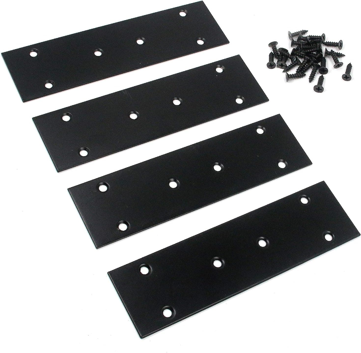 Geesatis 4 Pcs Flat Fixing Mending Joining Plates 6.7 x 1.9 inch / 170 x 48 mm Straight Support Shelf Bracket Corner Brackets, with Mounting Screws, Stainless Steel, Black