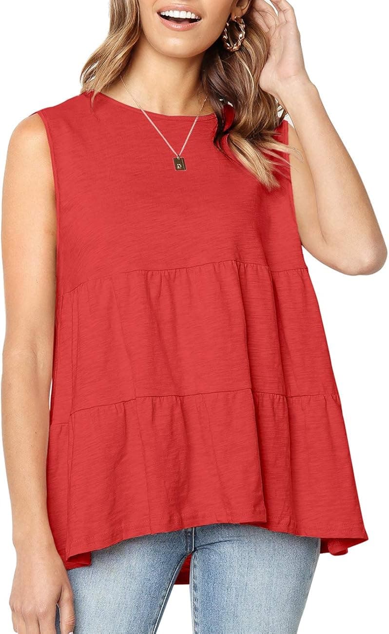 Fmolucity Women's Casual Short Sleeve Loose Blouse High Low Hem Ruffle Peplum Tops T Shirts