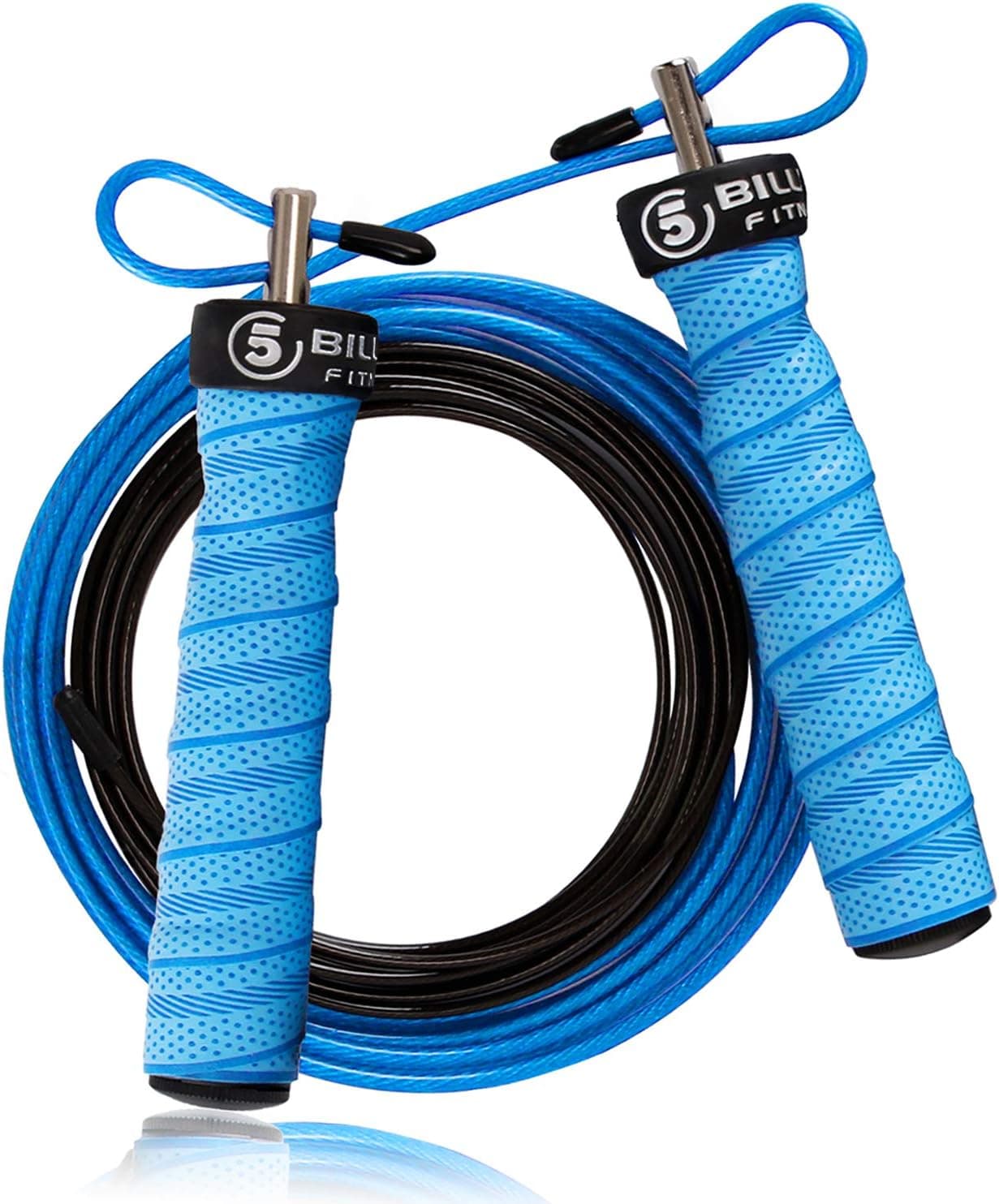 5BILLION Speed Jump Rope - Nature Handle - Adjustable with Ball Bearings - Workout for Double Unders, WOD, Outdoor, MMA & Boxing Training (bend-lake)