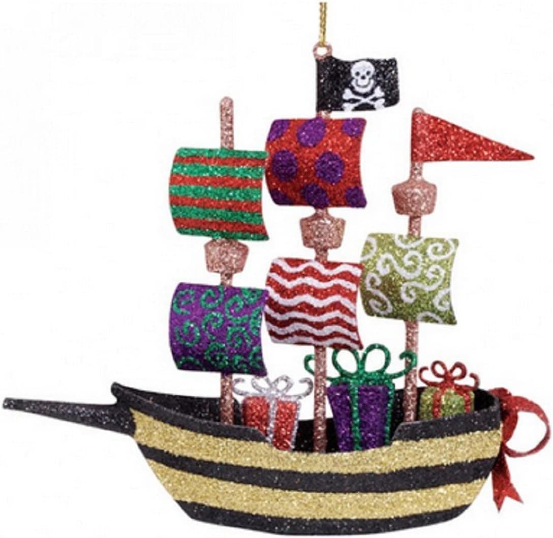 Cape Shore Glittered Pirate Ship Hanging Ornament or Tabletop